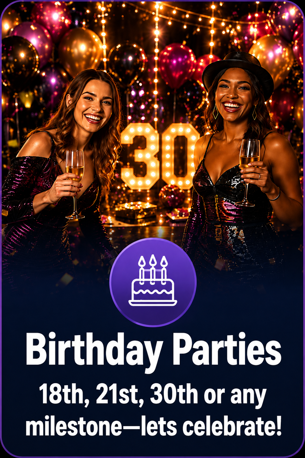 Guests celebrating a birthday with a Giggling Genie photo booth in Surrey.