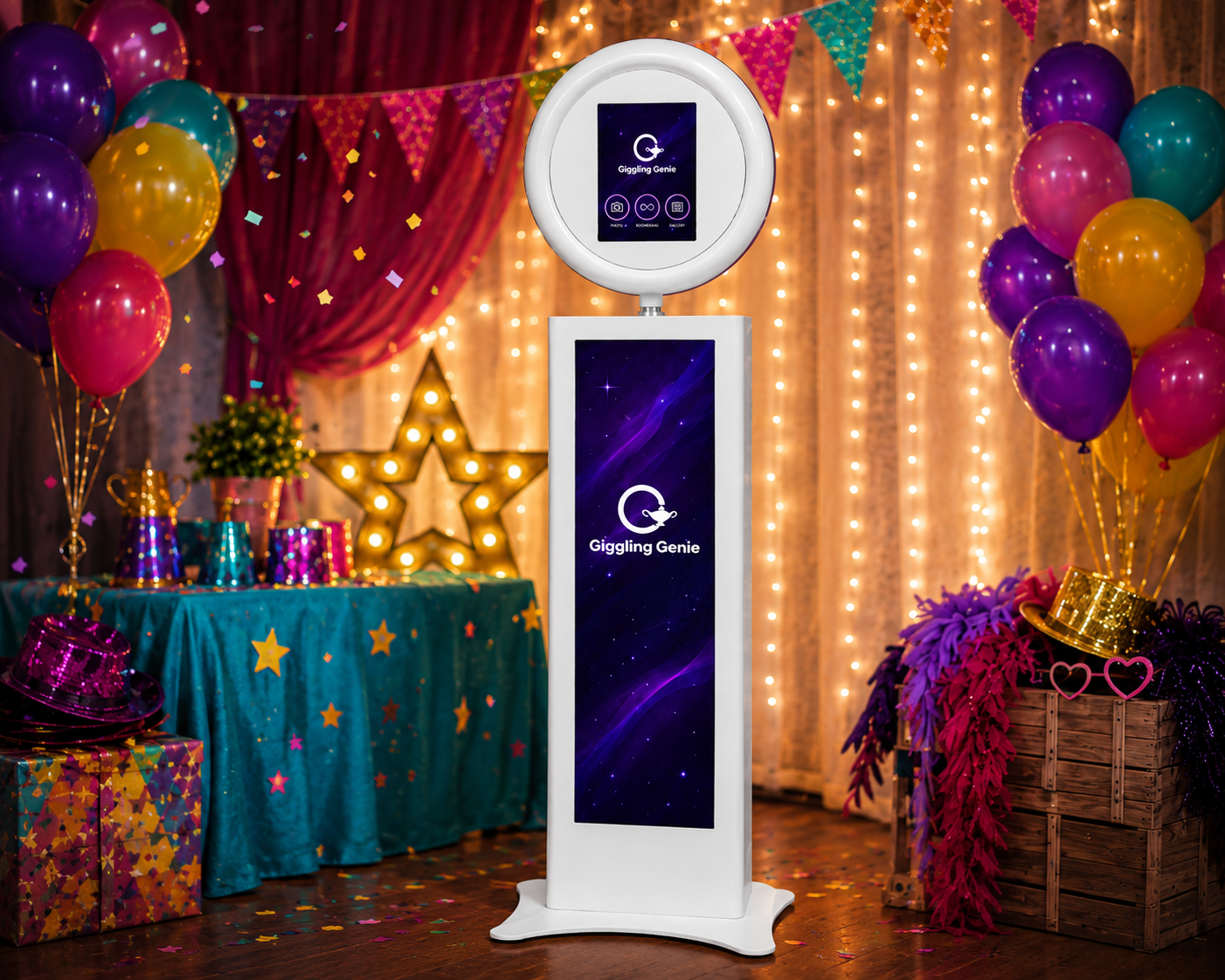 Giggling Genie Selfie Pod for children’s party photo booth hire in Surrey