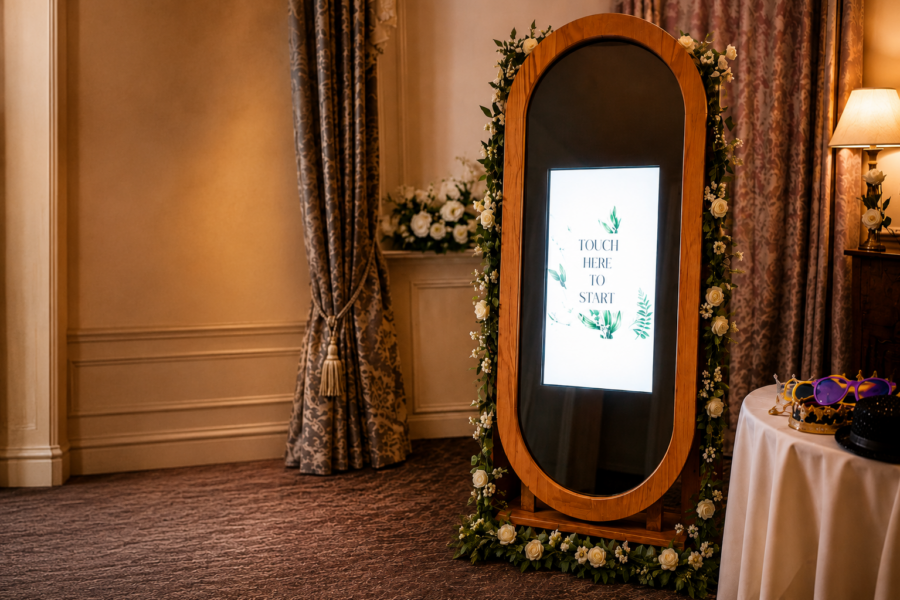 Vintage Magic Mirror wedding photo booth setup for a Nutfield Priory wedding