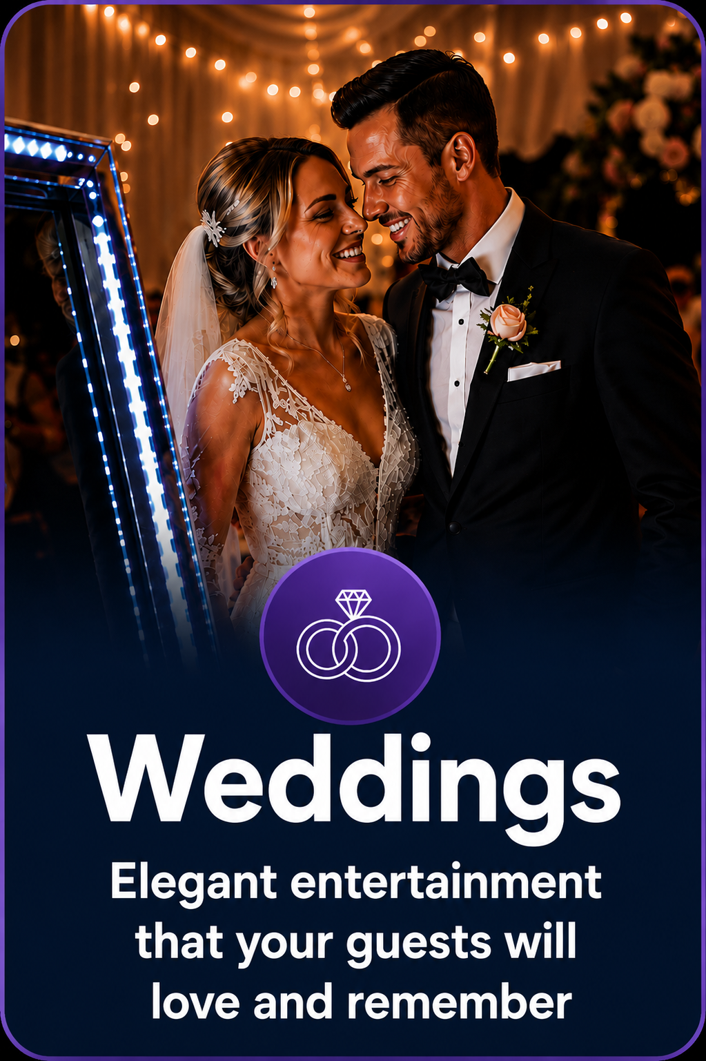 Bride and groom enjoying Giggling Genie wedding photo booth hire at a Surrey wedding reception