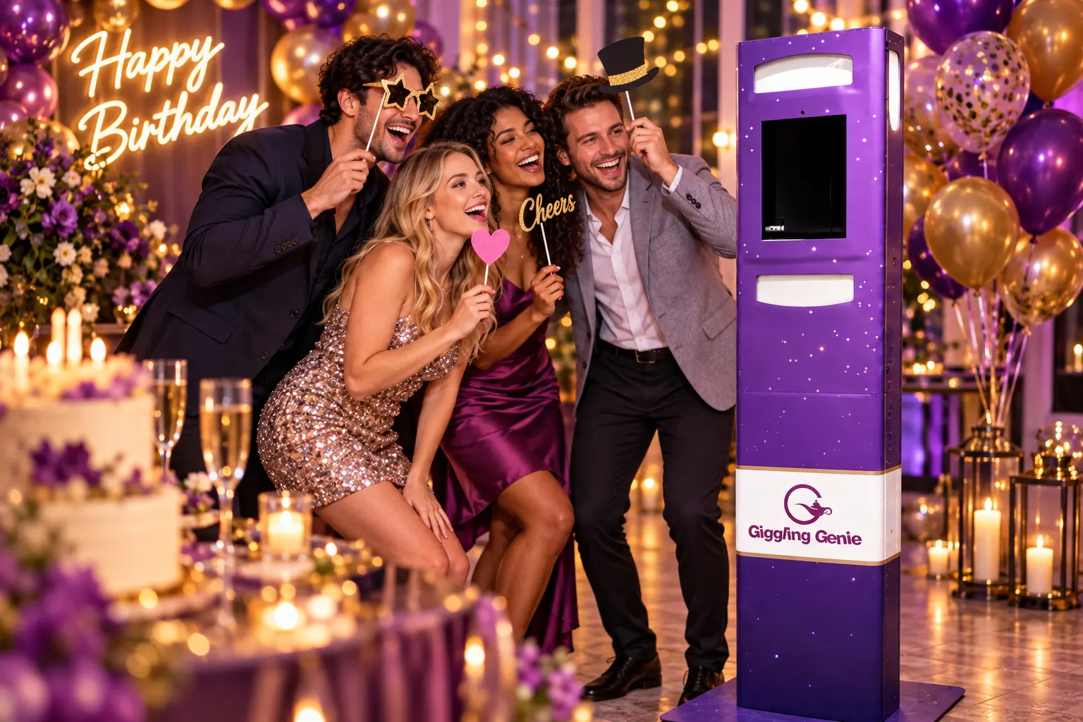 Tower Selfie Pod at a birthday celebration in Surrey