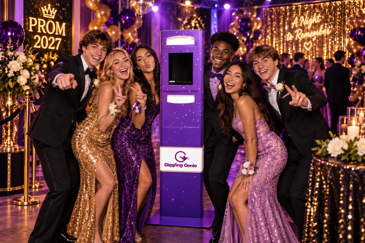 Tower Selfie Pod with guests at a Surrey school prom